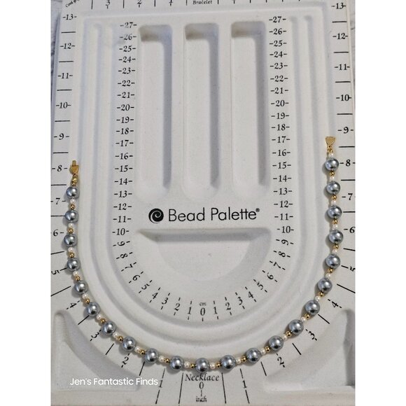 Vintage Monet Gold & Silver-Tone Faux Pearl Beaded Necklace Magnetic Clasp - Picture 6 of 6